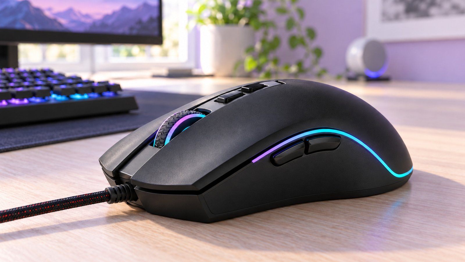 Detalhe da iluminação RGB Chroma do mouse Redragon Cobra M711