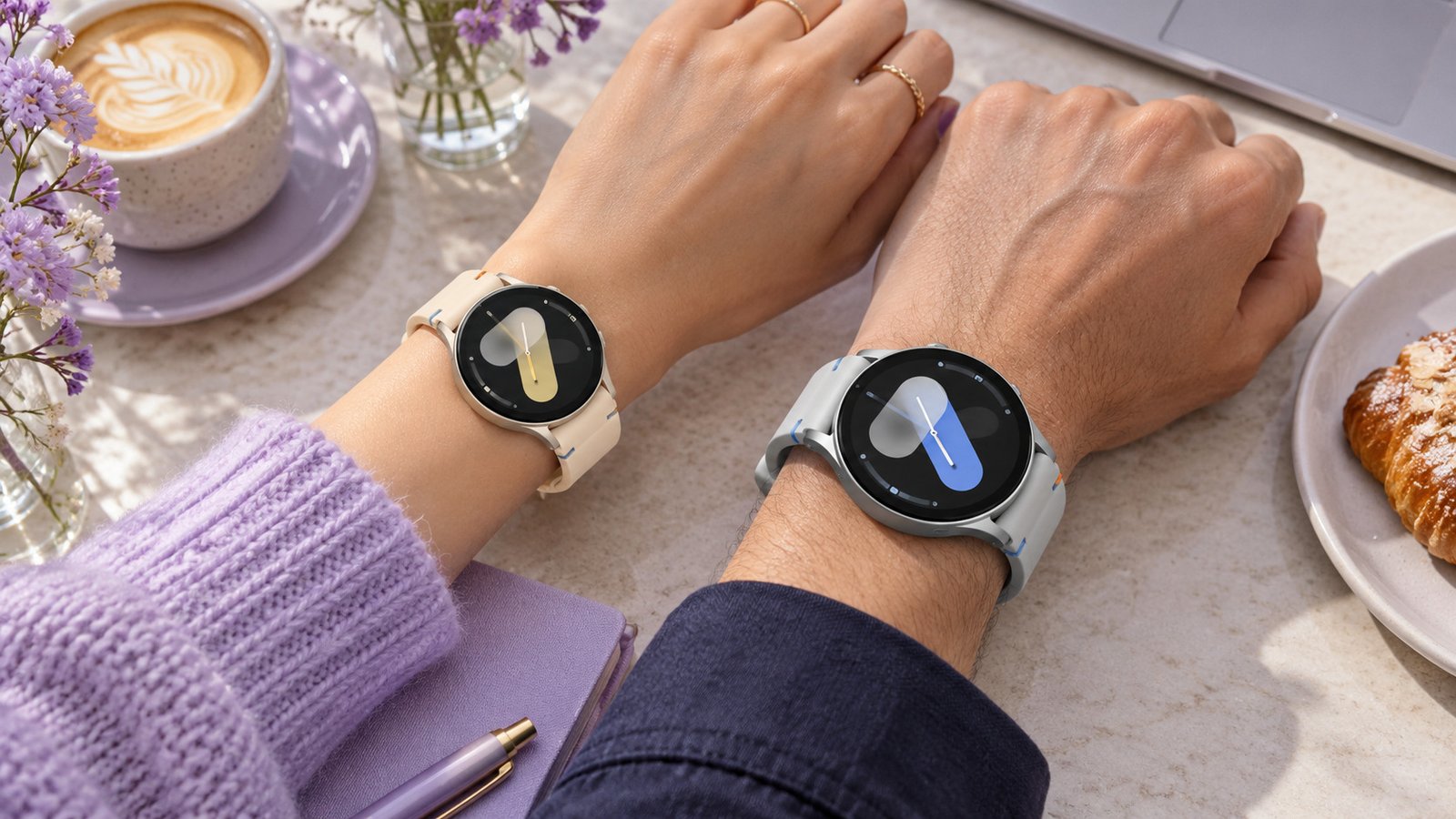 Samsung Galaxy Watch7 com caixa circular e acabamento em alumínio