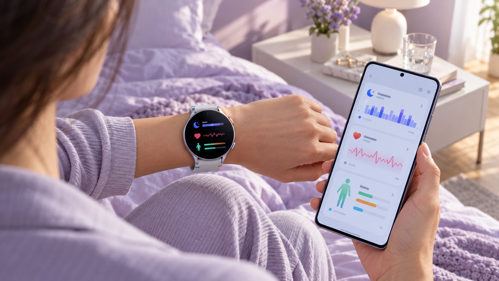 Galaxy Watch7 em ambiente cotidiano com recursos de acompanhamento de saúde